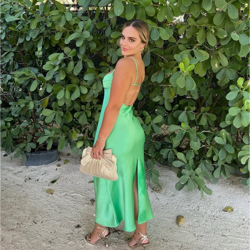 Elegant Green Satin Dress